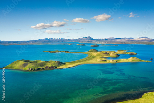 volcanic craters in Iceland aerial view from above  Myvatn lake