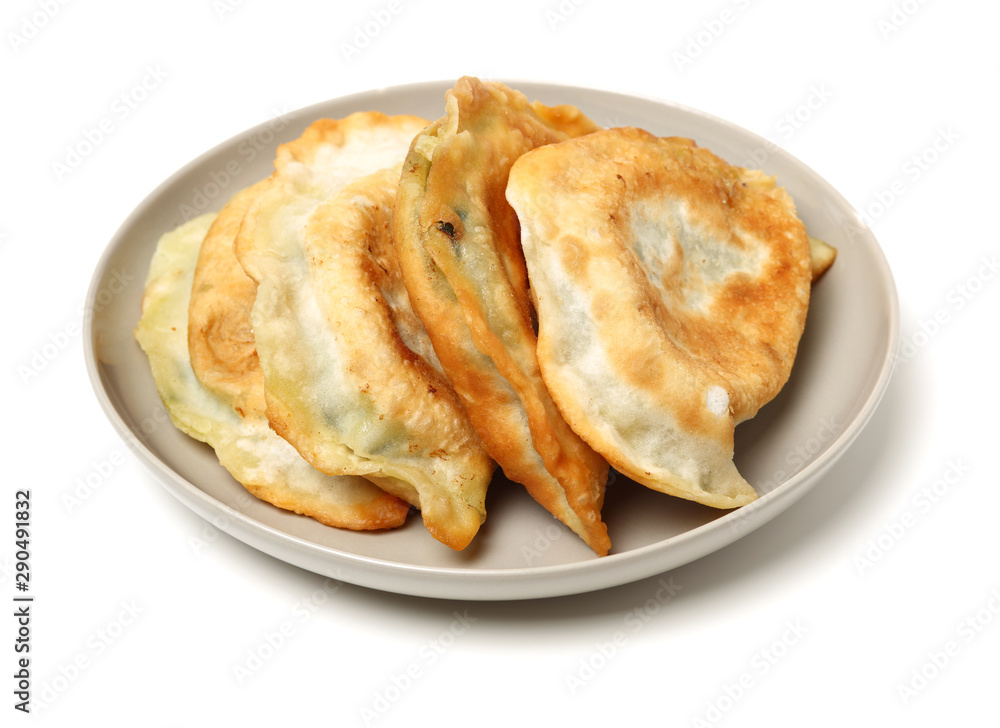 Chinese beijing food - leek dumplings hezi Isolated on a white background