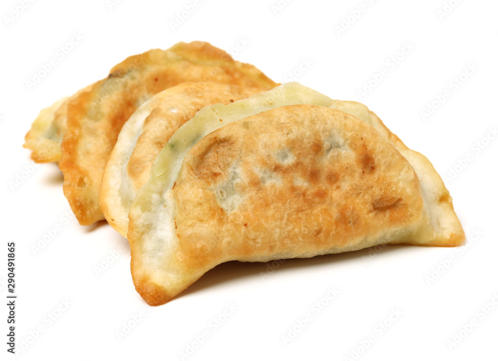 Chinese beijing food - leek dumplings hezi Isolated on a white background Chinese beijing food - leek dumplings hezi Isolated on a white background