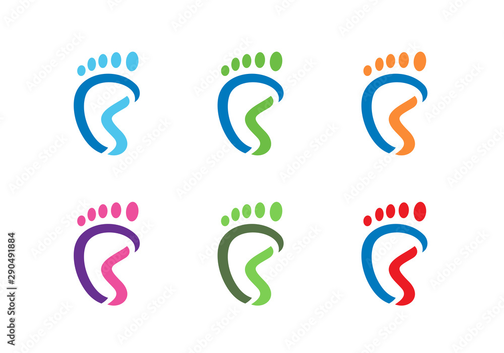 Human foot print logo set, foot medical care symbol, podiatry vector icon Human foot print logo set, foot medical care symbol, podiatry vector icon