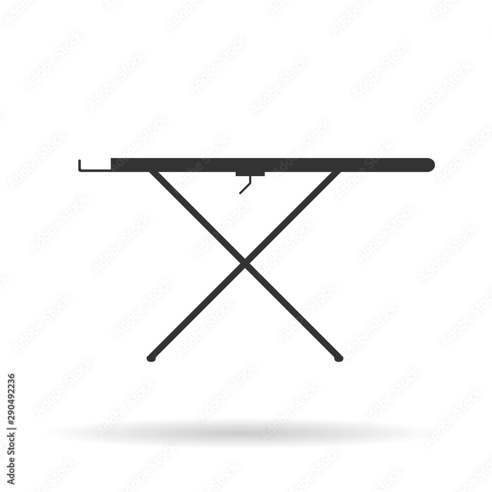Silhouette ironing board icon with shadow. Vector black icon on white background. Silhouette ironing board icon with shadow. Vector black icon on white background.