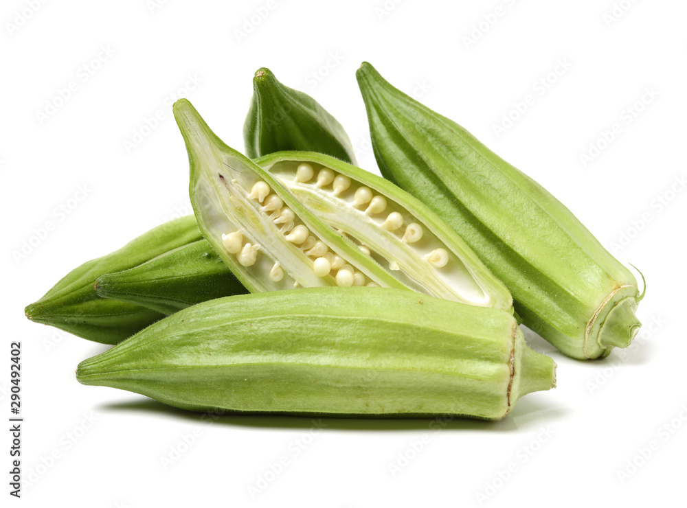 Fresh young okra isolated on white background