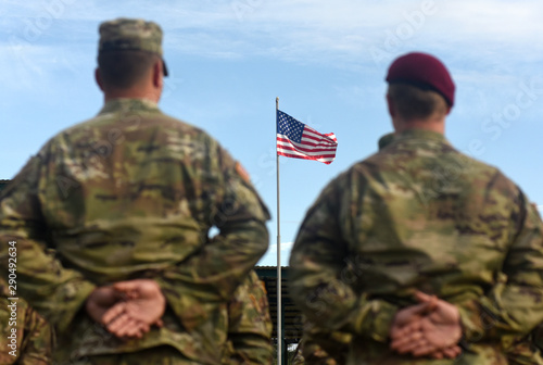 American Soldiers and Flag of USA. US Army. US troops