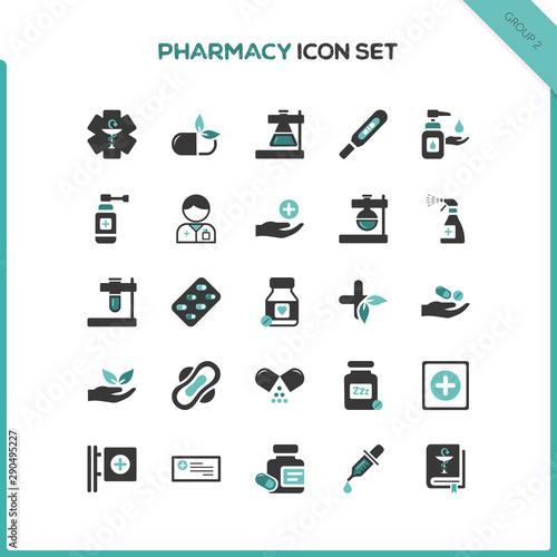 Flat pharmacy and healthcare icon set. Second group. Isolated vector illustration