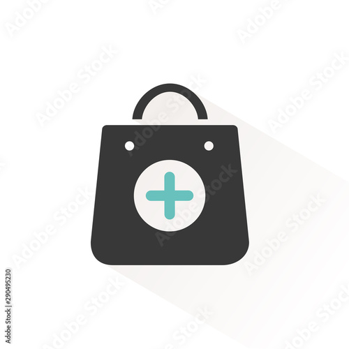 Shopping pharmacy bag. Flat icon with beige shade. Vector illustration