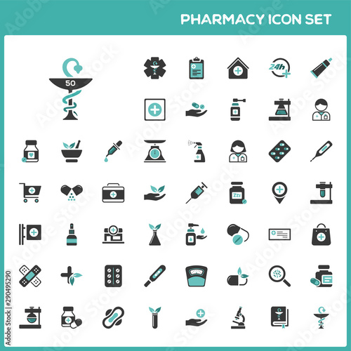 Flat pharmacy and healthcare icon set. Third group. Isolated vector illustration