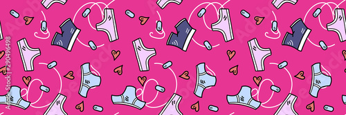 Vector illustration, funny seamless pattern with different types of underpants.
