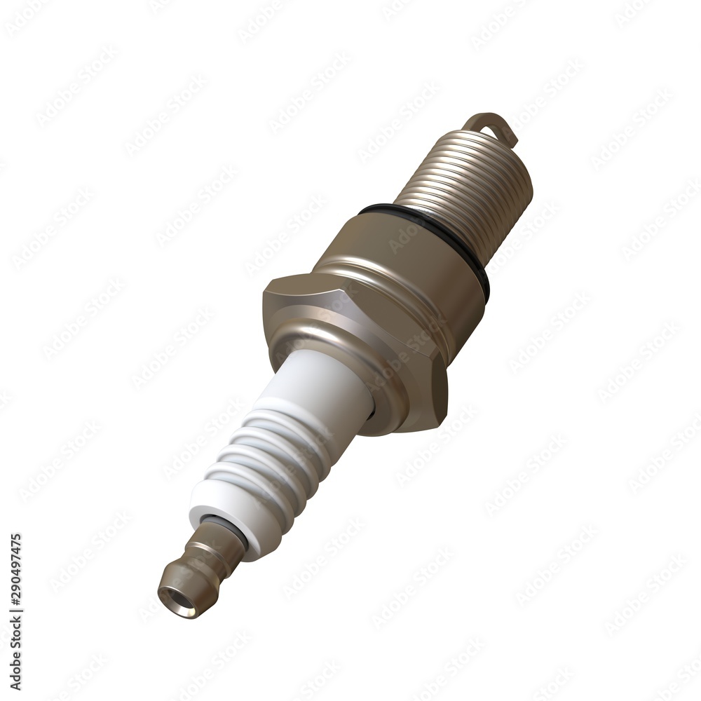 car spark plug used for ignition, Spark plug after use, isolate on white background, made form steel, ceramic, aluminum. 3D rendering of excellent quality in high resolution car spark plug used for ignition, Spark plug after use, isolate on white background, made form steel, ceramic, aluminum. 3D rendering of excellent quality in high resolution