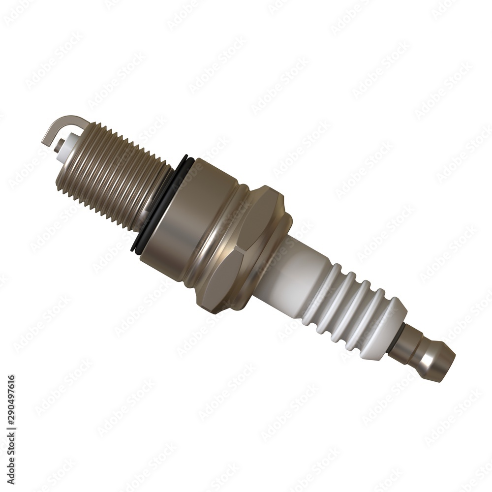 car spark plug used for ignition, Spark plug after use, isolate on white background, made form steel, ceramic, aluminum. 3D rendering of excellent quality in high resolution car spark plug used for ignition, Spark plug after use, isolate on white background, made form steel, ceramic, aluminum. 3D rendering of excellent quality in high resolution