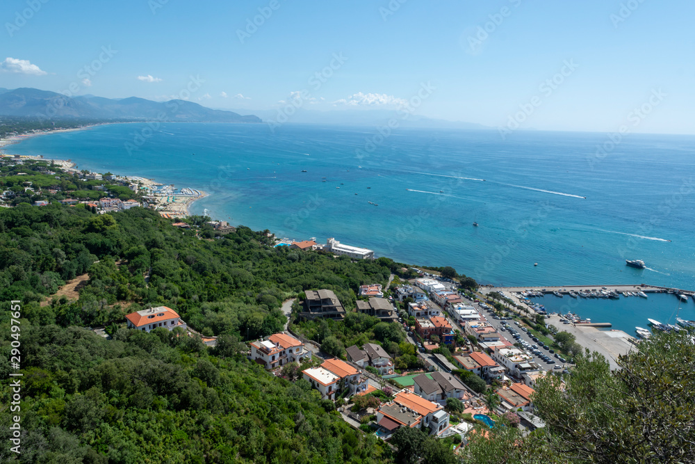 View on San Felice Circeo town and sea bay, Lazio, Italy