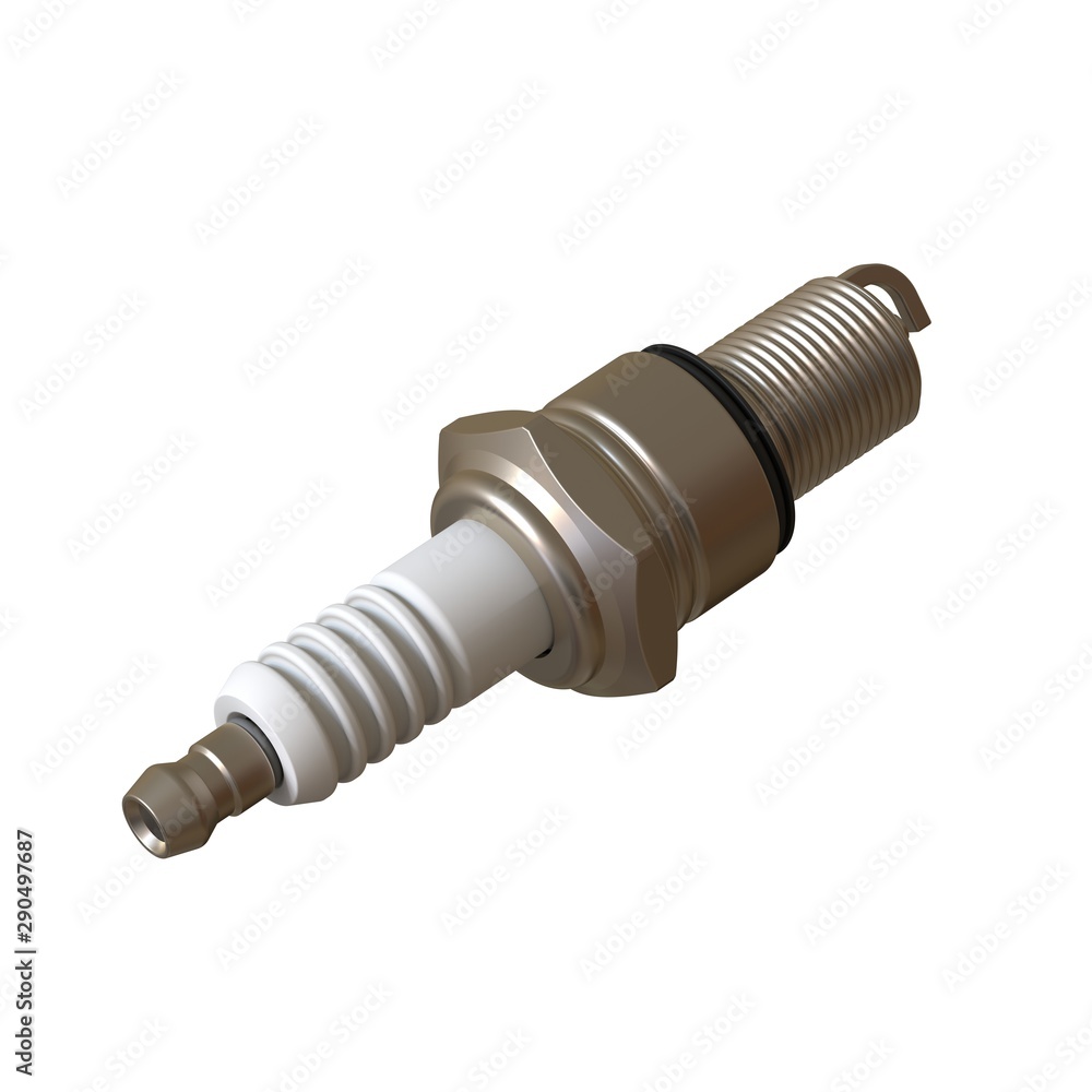 car spark plug used for ignition, Spark plug after use, isolate on white background, made form steel, ceramic, aluminum. 3D rendering of excellent quality in high resolution car spark plug used for ignition, Spark plug after use, isolate on white background, made form steel, ceramic, aluminum. 3D rendering of excellent quality in high resolution
