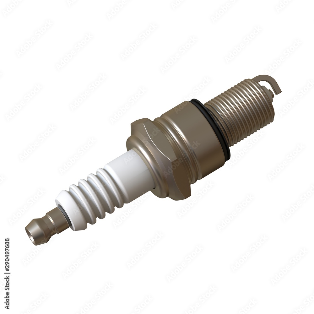 car spark plug used for ignition, Spark plug after use, isolate on white background, made form steel, ceramic, aluminum. 3D rendering of excellent quality in high resolution car spark plug used for ignition, Spark plug after use, isolate on white background, made form steel, ceramic, aluminum. 3D rendering of excellent quality in high resolution