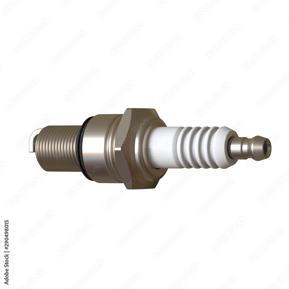 car spark plug used for ignition, Spark plug after use, isolate on white background, made form steel, ceramic, aluminum. 3D rendering of excellent quality in high resolution car spark plug used for ignition, Spark plug after use, isolate on white background, made form steel, ceramic, aluminum. 3D rendering of excellent quality in high resolution