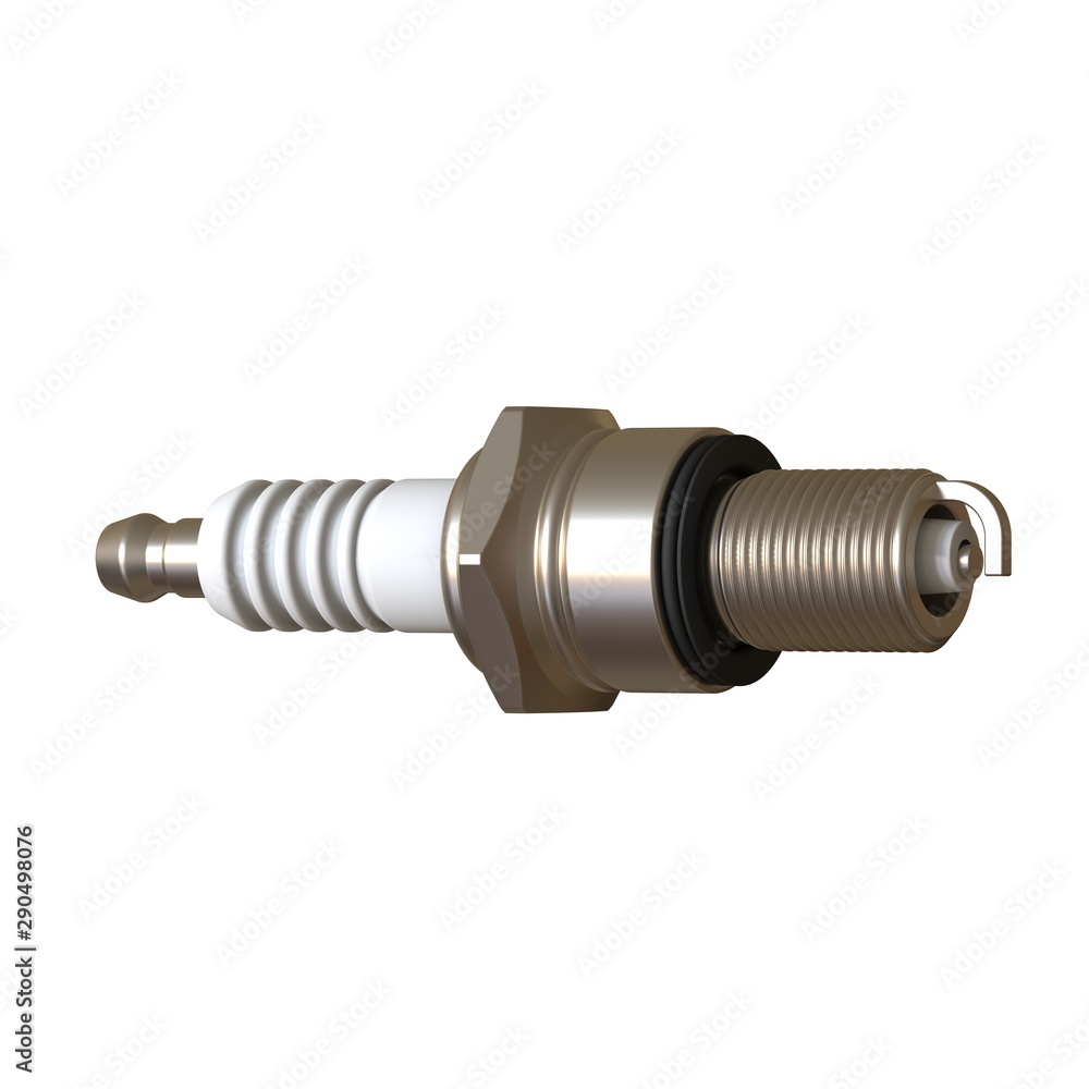 car spark plug used for ignition, Spark plug after use, isolate on white background, made form steel, ceramic, aluminum. 3D rendering of excellent quality in high resolution car spark plug used for ignition, Spark plug after use, isolate on white background, made form steel, ceramic, aluminum. 3D rendering of excellent quality in high resolution