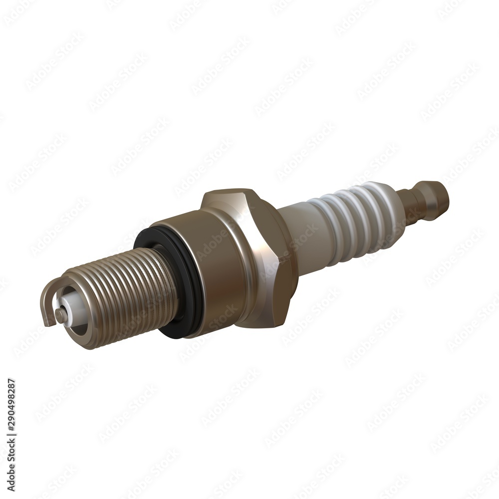 car spark plug used for ignition, Spark plug after use, isolate on white background, made form steel, ceramic, aluminum. 3D rendering of excellent quality in high resolution car spark plug used for ignition, Spark plug after use, isolate on white background, made form steel, ceramic, aluminum. 3D rendering of excellent quality in high resolution