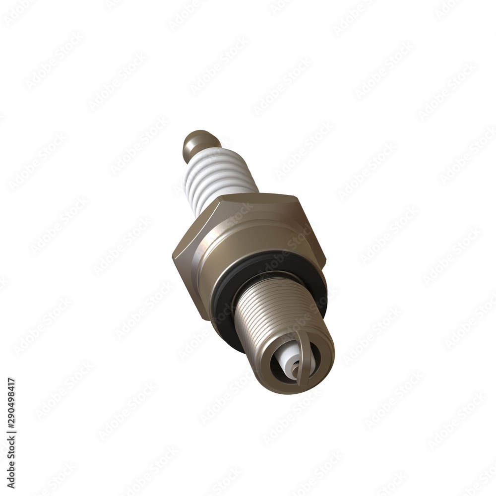car spark plug used for ignition, Spark plug after use, isolate on white background, made form steel, ceramic, aluminum. 3D rendering of excellent quality in high resolution car spark plug used for ignition, Spark plug after use, isolate on white background, made form steel, ceramic, aluminum. 3D rendering of excellent quality in high resolution