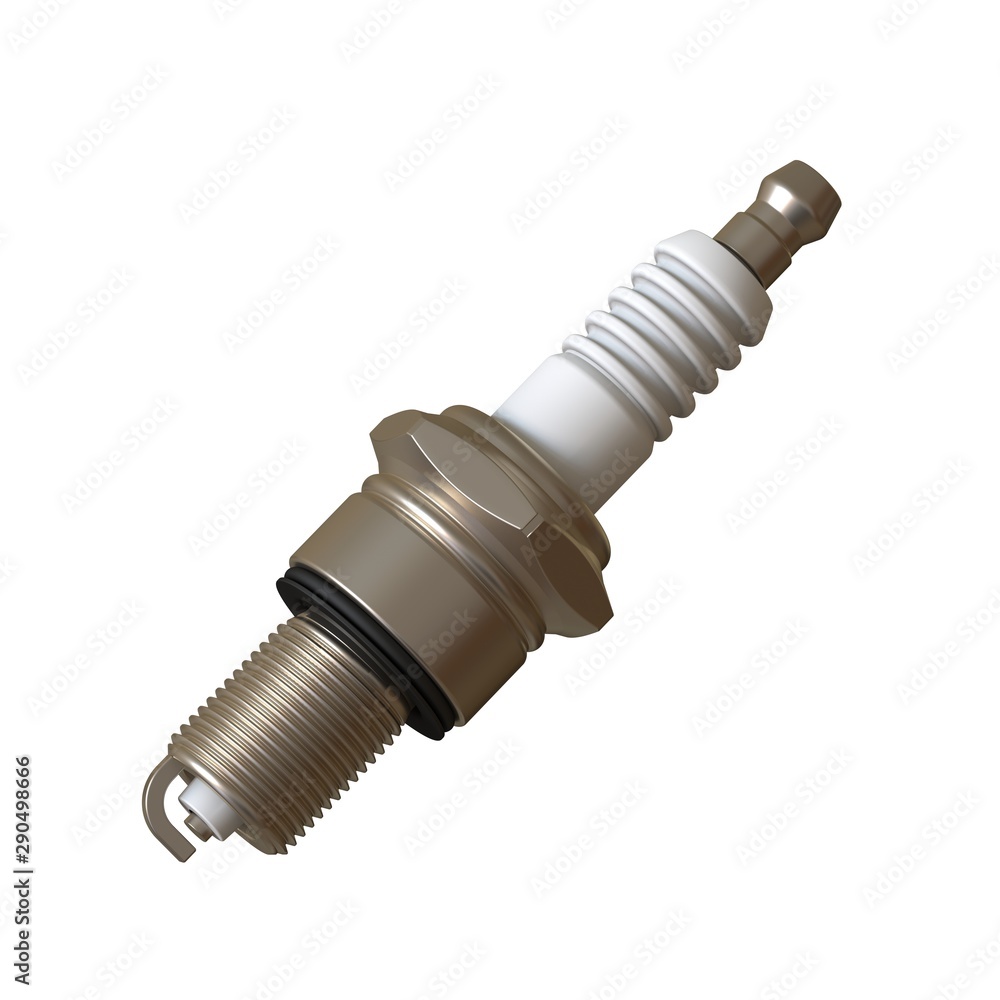 car spark plug used for ignition, Spark plug after use, isolate on white background, made form steel, ceramic, aluminum. 3D rendering of excellent quality in high resolution car spark plug used for ignition, Spark plug after use, isolate on white background, made form steel, ceramic, aluminum. 3D rendering of excellent quality in high resolution