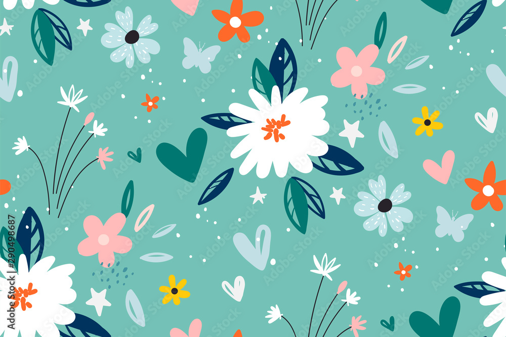 Mint Green Floral Wallpaper