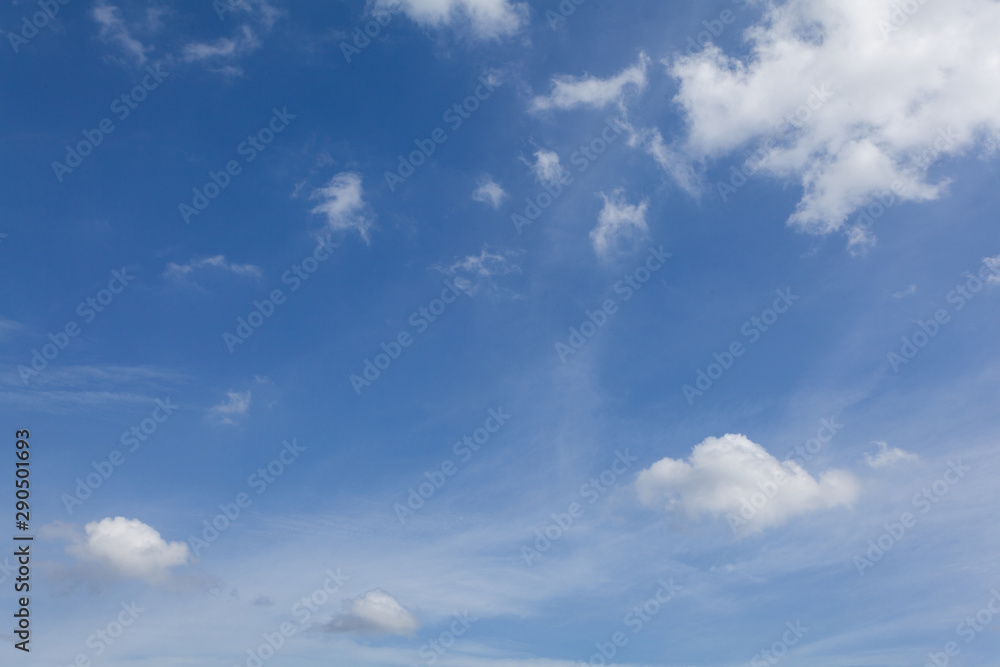 Blue sky Has a beautiful white cloudy mass With copy space