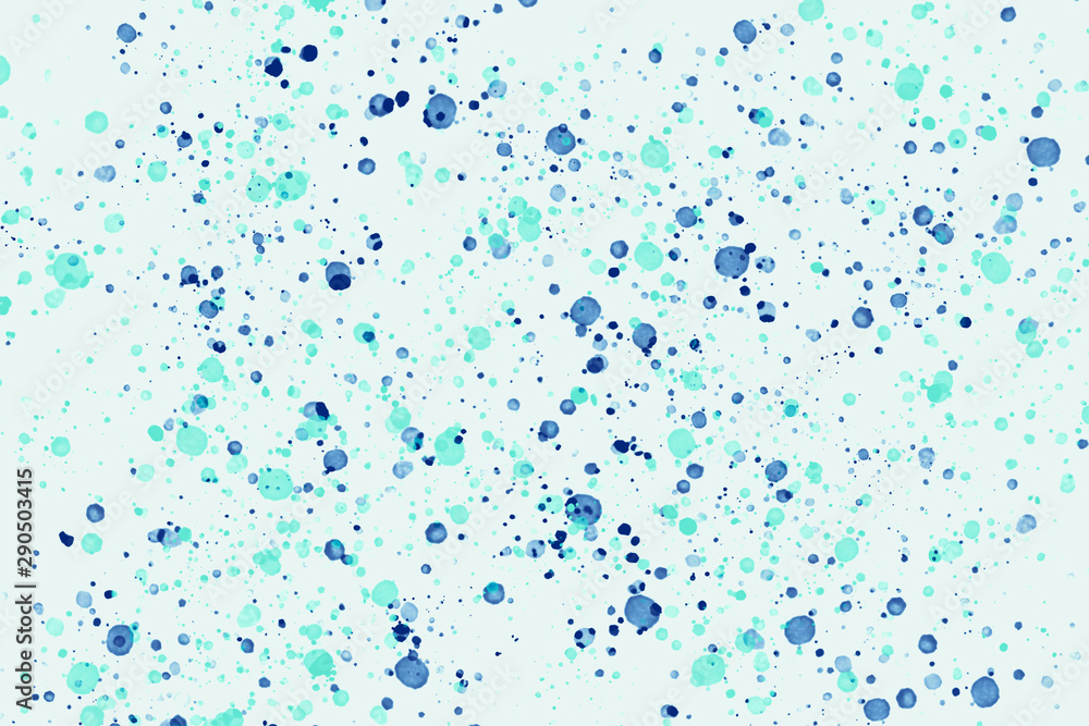 Cyan and blue random round paint splashes on light blue background. Abstract colorful texture for web-design, website, presentations, digital printing, fashion or concept design. Cyan and blue random round paint splashes on light blue background. Abstract colorful texture for web-design, website, presentations, digital printing, fashion or concept design.