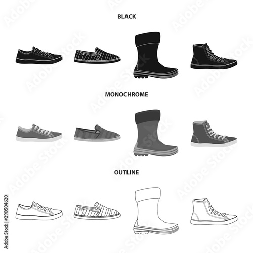 Vector illustration of shoe and footwear sign. Set of shoe and foot vector icon for stock.