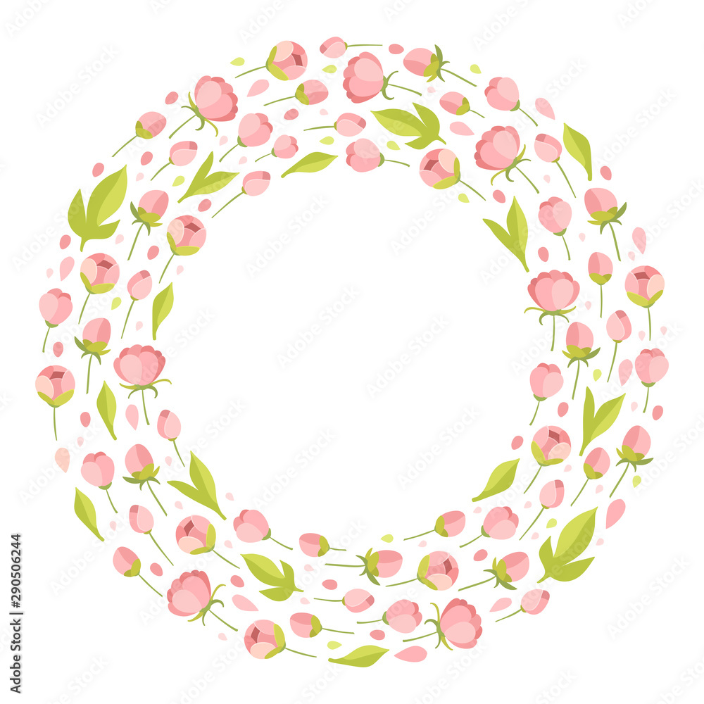 Vector illustration. Place for text. Flowers frame, botany, leaves, rose, floral. The perfect design for greeting card, packaging, wedding card, kitchen decor, cosmetics, natural, organic products