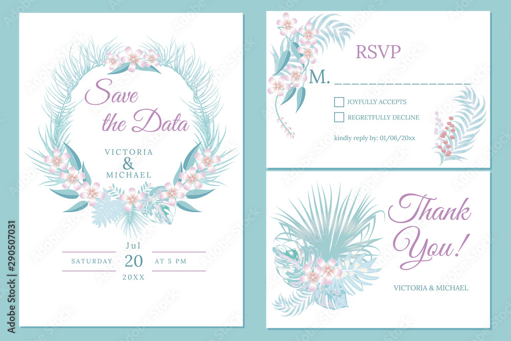 Obraz premium Wedding invitation card design, floral invite, soft pastel colors