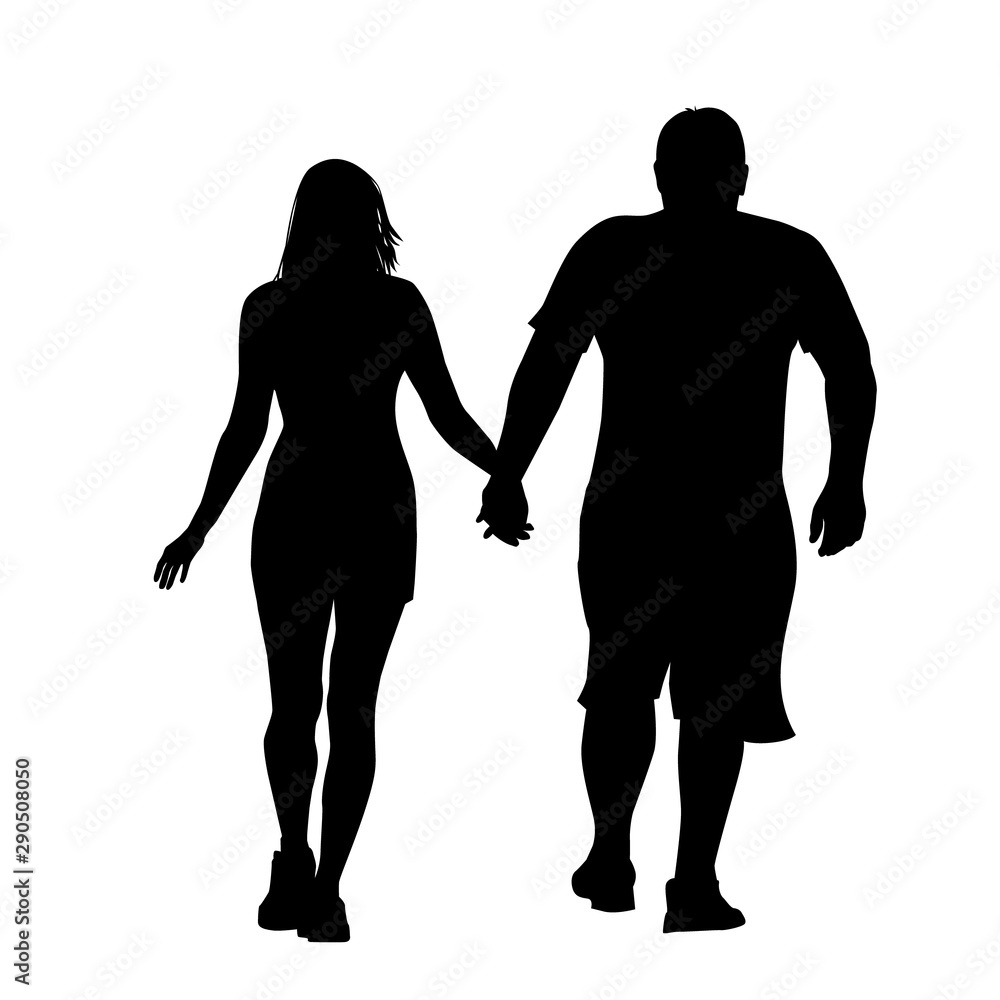 The silhouette of those in love holding hands. Vector illustration