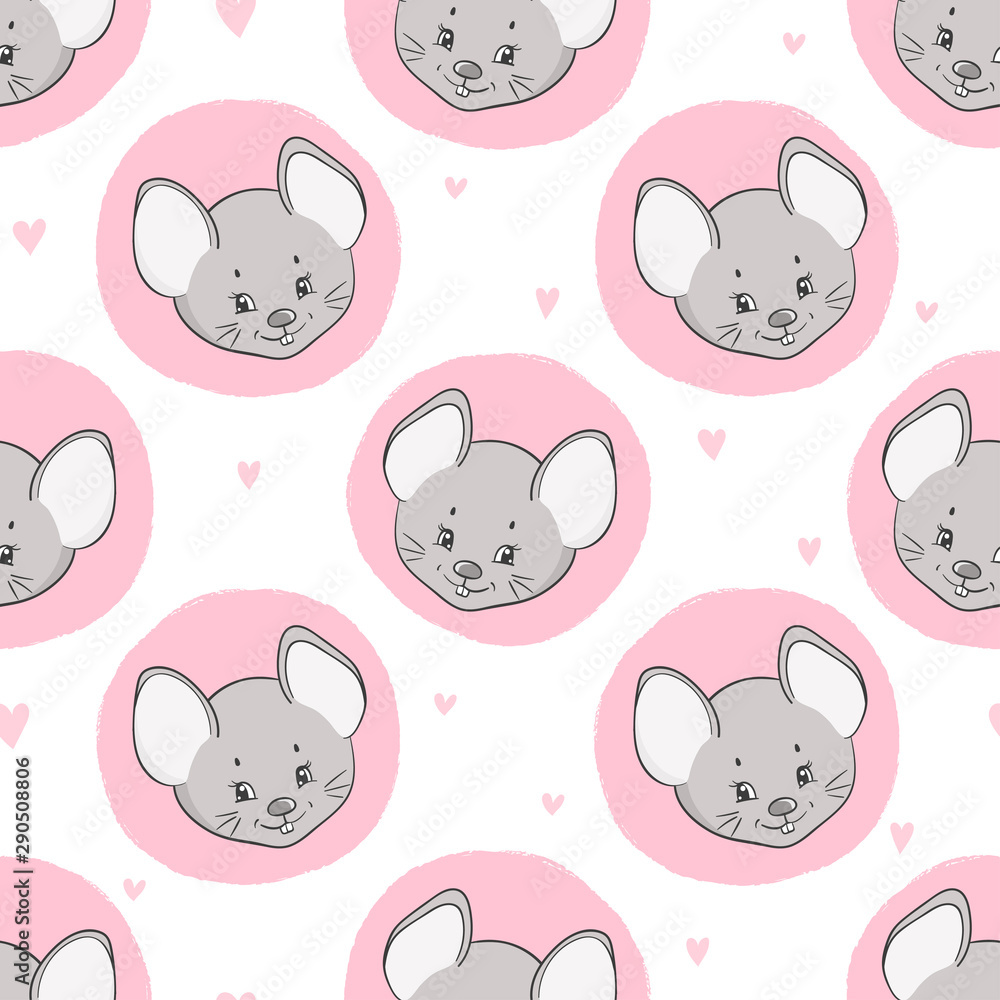 Cute mouse pattern. Vector cartoon seamless background with mice for kids.