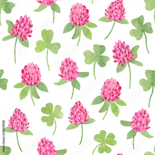 Seamless clover flowers pattern. Vector watercolor floral background.