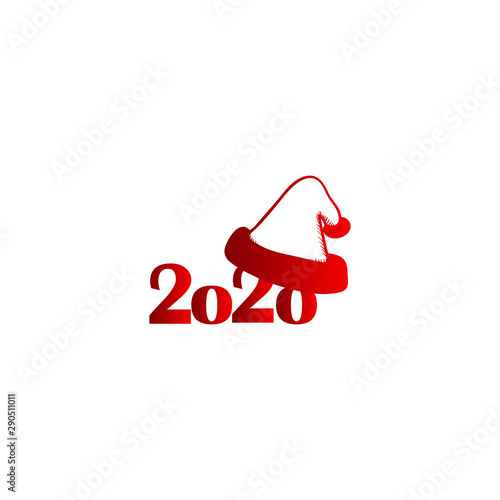 Stylish vector icon design - New Year 2020. Santa hat and stylish lettering. ...