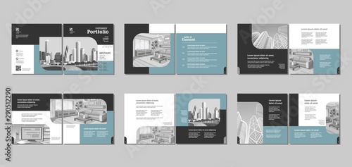Brochure creative design. Multipurpose template with cover, back and inside pages. Trendy minimalist flat geometric design. Square format.
