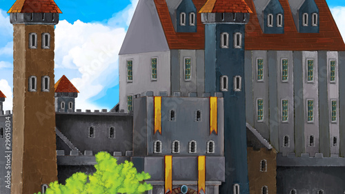 Cartoon nature scene with beautiful castle - illustration for the children