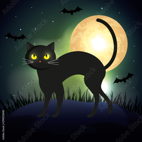 cat in the dark night halloween scene