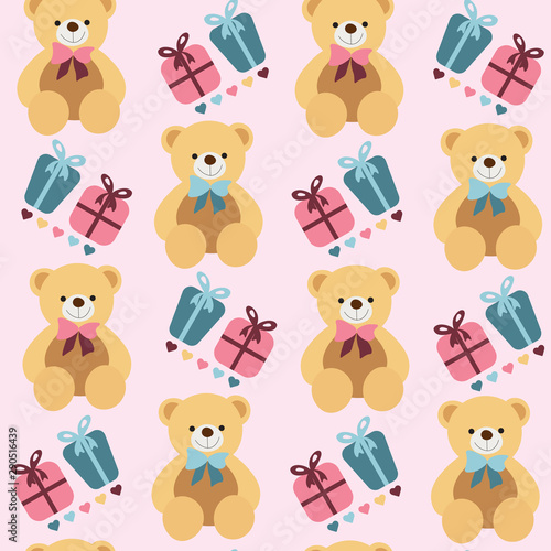 seamless repeat pattern with teddy bears and gift boxes