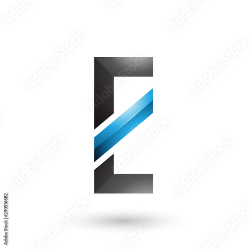 Black and Blue Letter E with a Diagonal Line Illustration