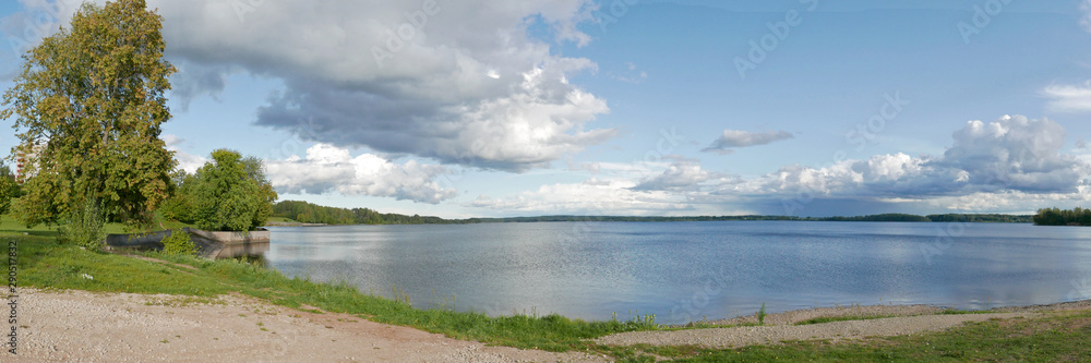 Panoramic view of the reservoir in the Dvina river near Aizkraukle