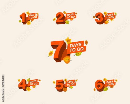 Autumn promo number of days left to go countdown for sale, promotion, poster or banner. Simple flat illustration with 3d numbers.