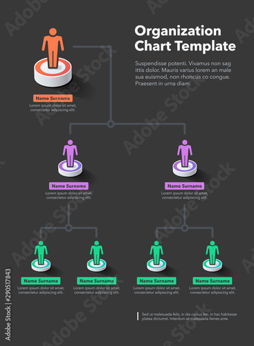 Modern simple company organization hierarchy chart template with place for your content - dark version. Easy to use for your website or presentation.	