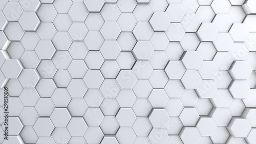 Fototapeta Naklejka Na Ścianę i Meble -  Abstract hexagon geometry background, white hexagonal pattern randomly waving, animation 3D rendering