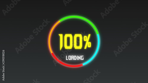 Loading progress bar, digital style, radial With percentage number and circular graphics animation 3D rendering