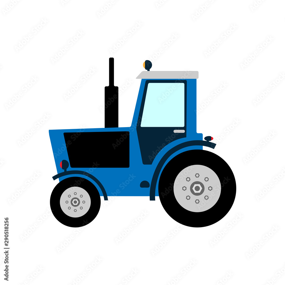 Blue universal agricultural tractor. Isolated flat vector illustration.