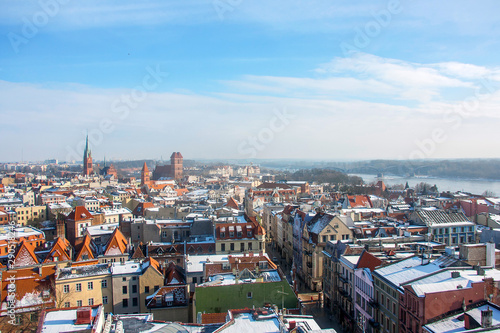 Old town view in winter. Roof aerial view from above. Torun, Poland.