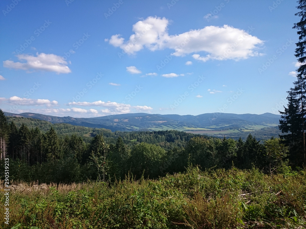 Summer landscape in mountains and the dark blue sky with clouds Summer landscape in mountains and the dark blue sky with clouds