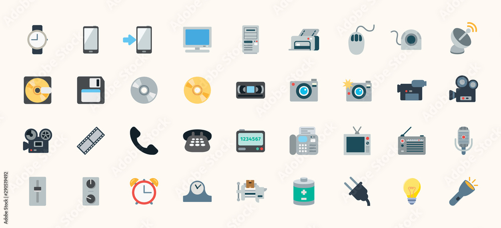 All Devices Flat Vector Icons Set. Mobile Devices, Technology, Application Emoji Symbols Illustration All Devices Flat Vector Icons Set. Mobile Devices, Technology, Application Emoji Symbols Illustration