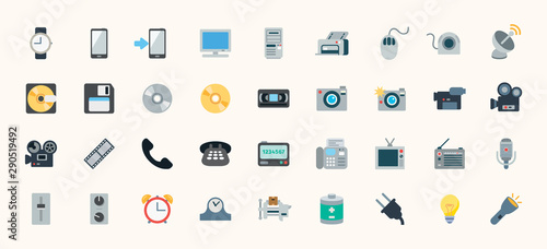 All Devices Flat Vector Icons Set. Mobile Devices, Technology, Application Emoji Symbols Illustration