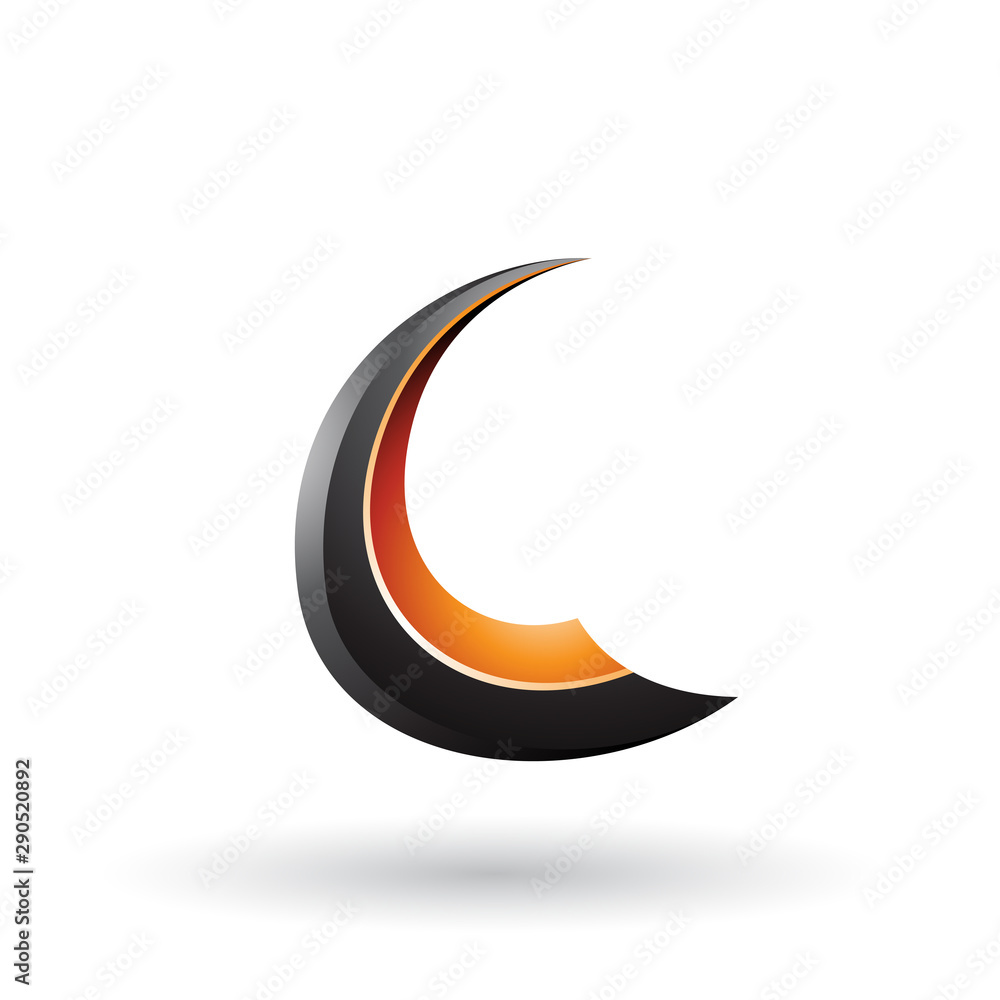 Black and Orange Glossy Flying Letter C Illustration Black and Orange Glossy Flying Letter C Illustration