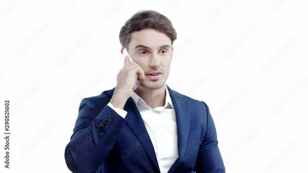 businessman talking on smartphone isolated on white businessman talking on smartphone isolated on white