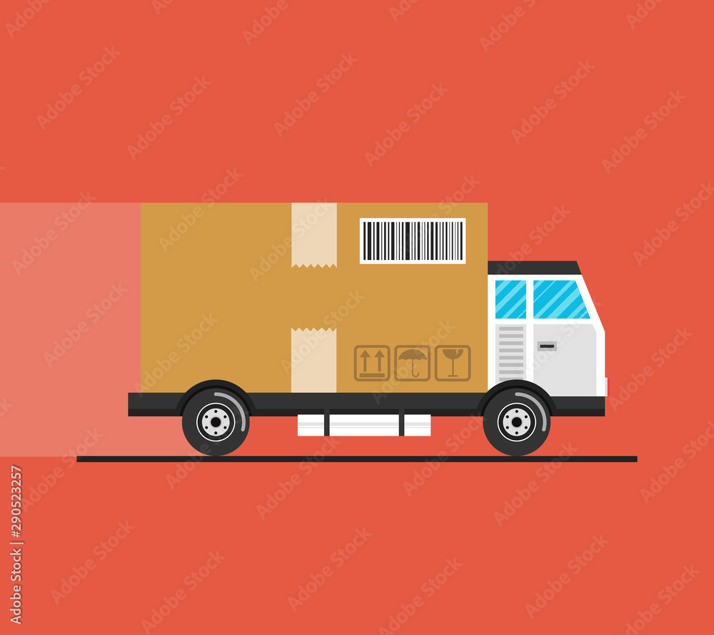 Concept of the shipping service. Truck van of delivery rides at high speed. Flat vector illustration. Concept of the shipping service. Truck van of delivery rides at high speed. Flat vector illustration.
