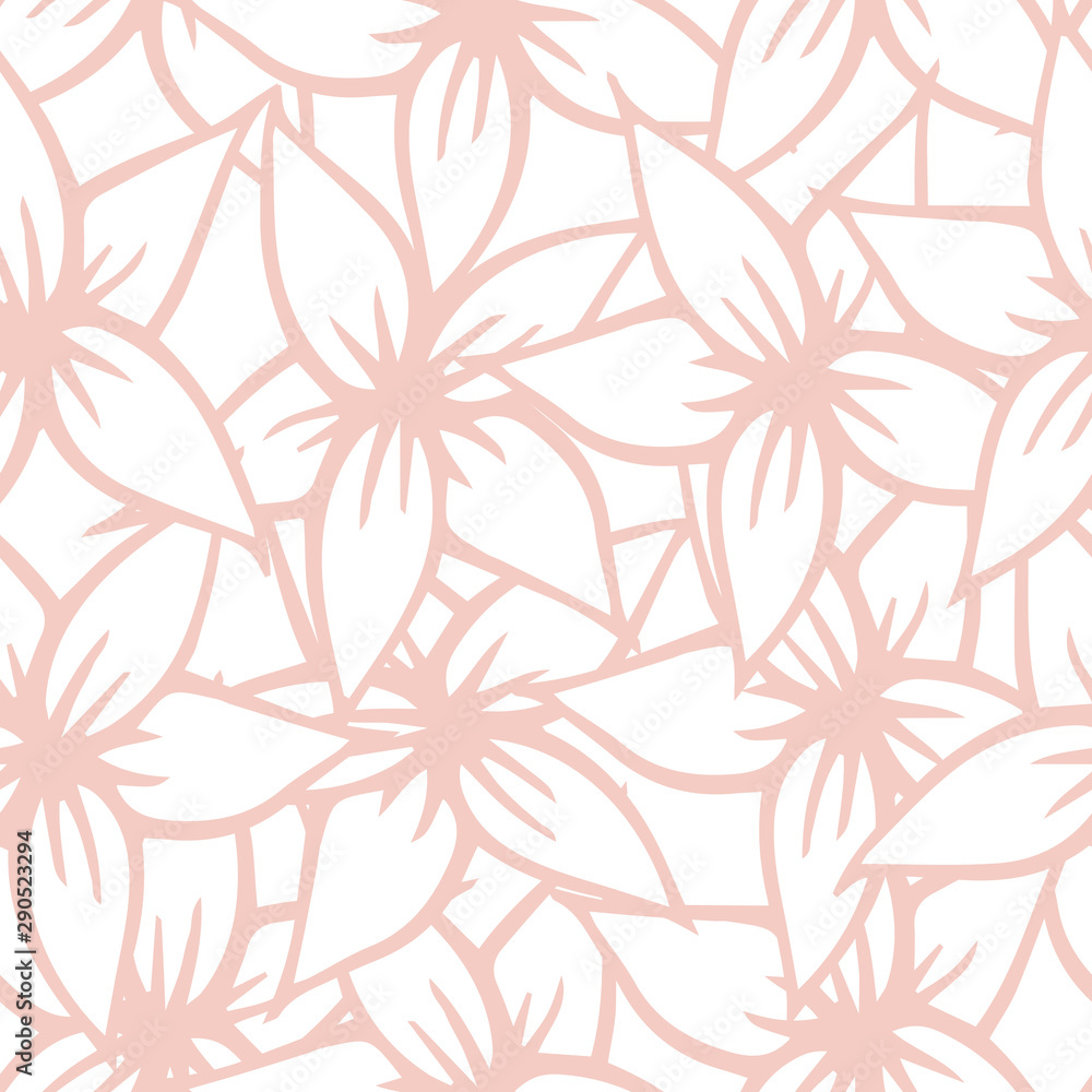 Fototapeta premium Vector Asian Florals in White and Soft Dusty Pink seamless pattern background. Perfect for fabric, wallpaper and scrapbooking projects.